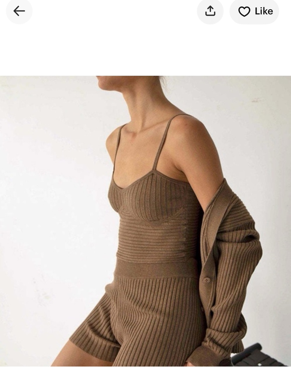 The Range Ribbed Cropped Cami Top - Taupe with matching cardigan